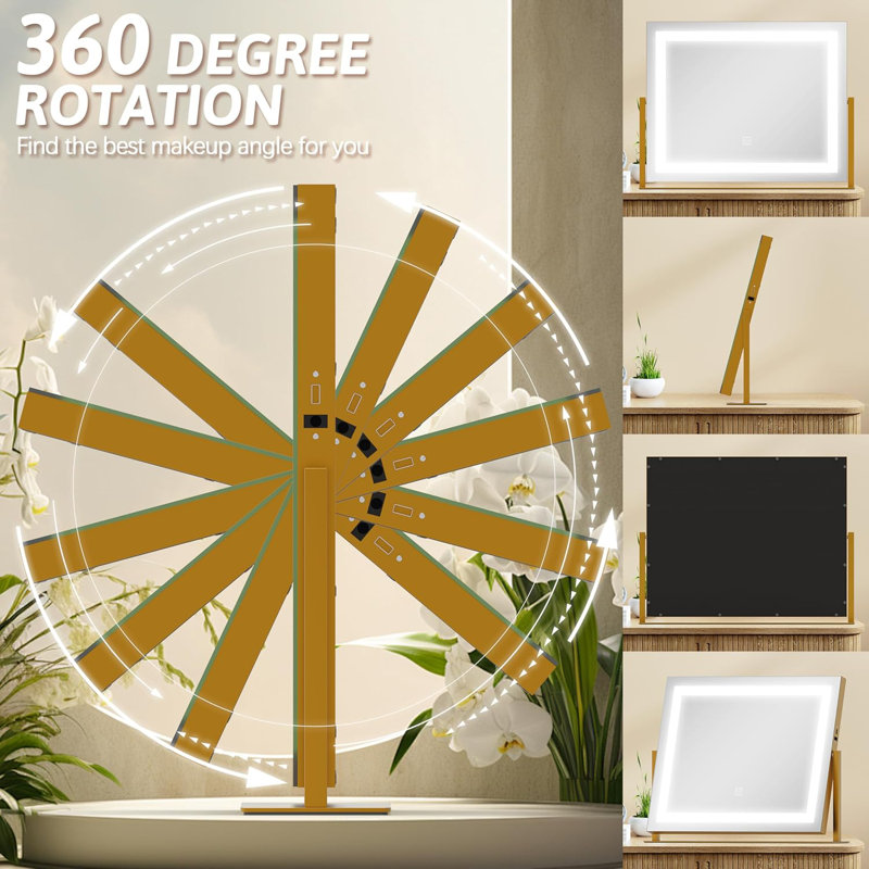 Lighted Makeup Mirror With 10X Magnification, Smart Touch Control 3-Color Dimmable LED Lights, 360° Rotation, USB Charging Port, Dresser Mount, Large Vanity Mirror For Bathroom