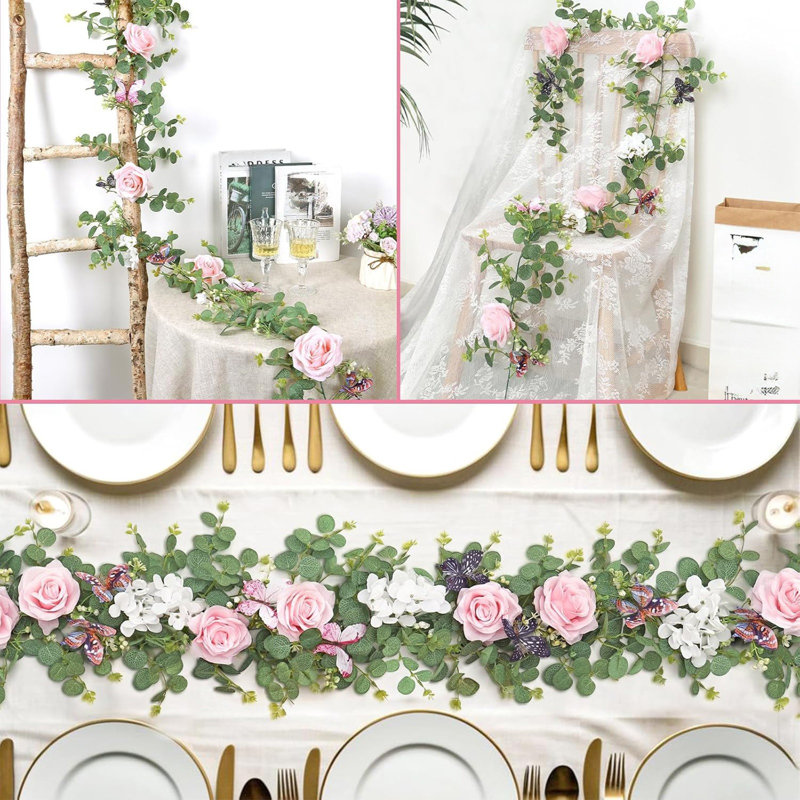  Guirlande artificielle 6 pi avec fleurs et 7 guirlandes de roses blanches