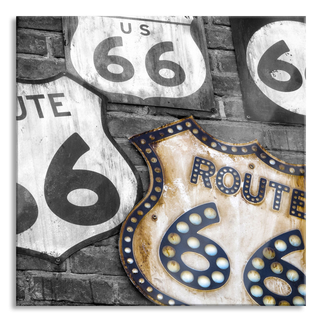 Glasbild Rustikale Route 66 Schilder