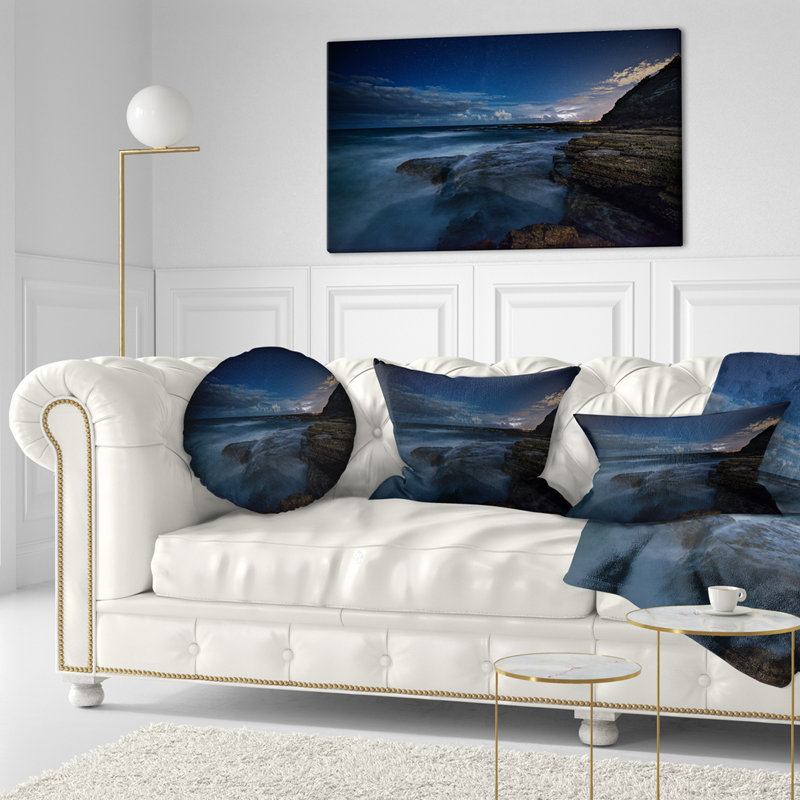 Housse et insert de coussin carré Rocky Ocean at Nighttime Seashore, Rectangle 12" x 20"