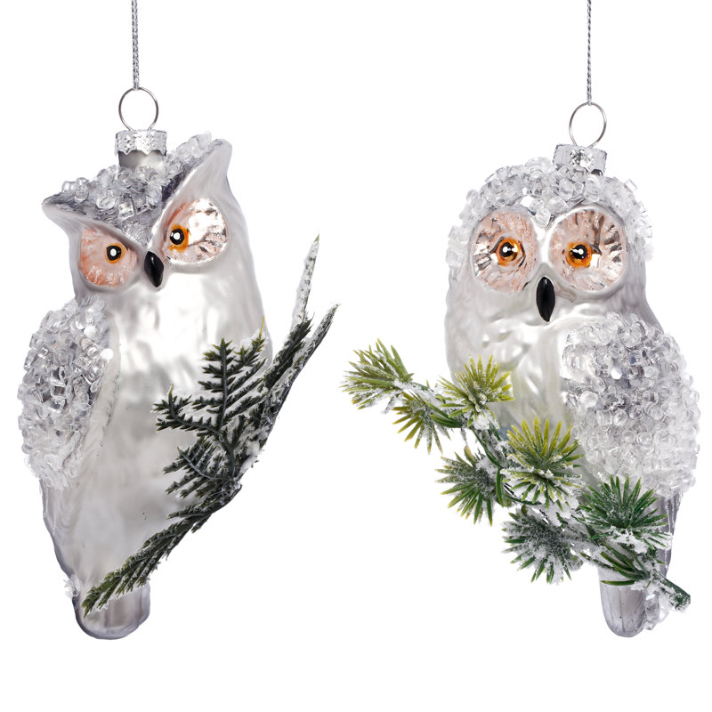 Owl On Branch Ornament, Set Of 6 - 5 Inches