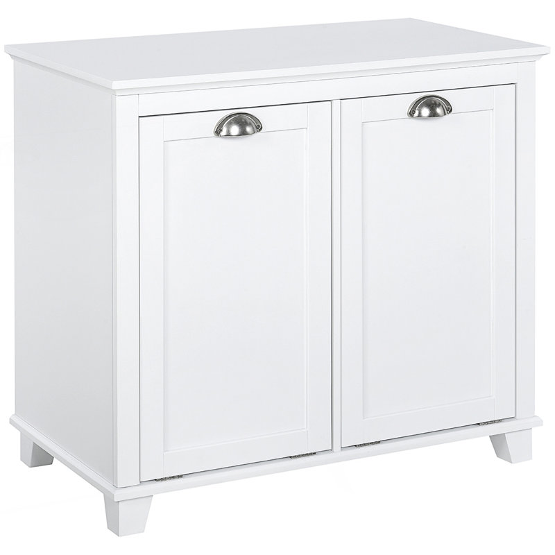 Accent Cabinet, Tilt-Out Laundry Sorter Cabinet, Bathroom Storage Organizer, White