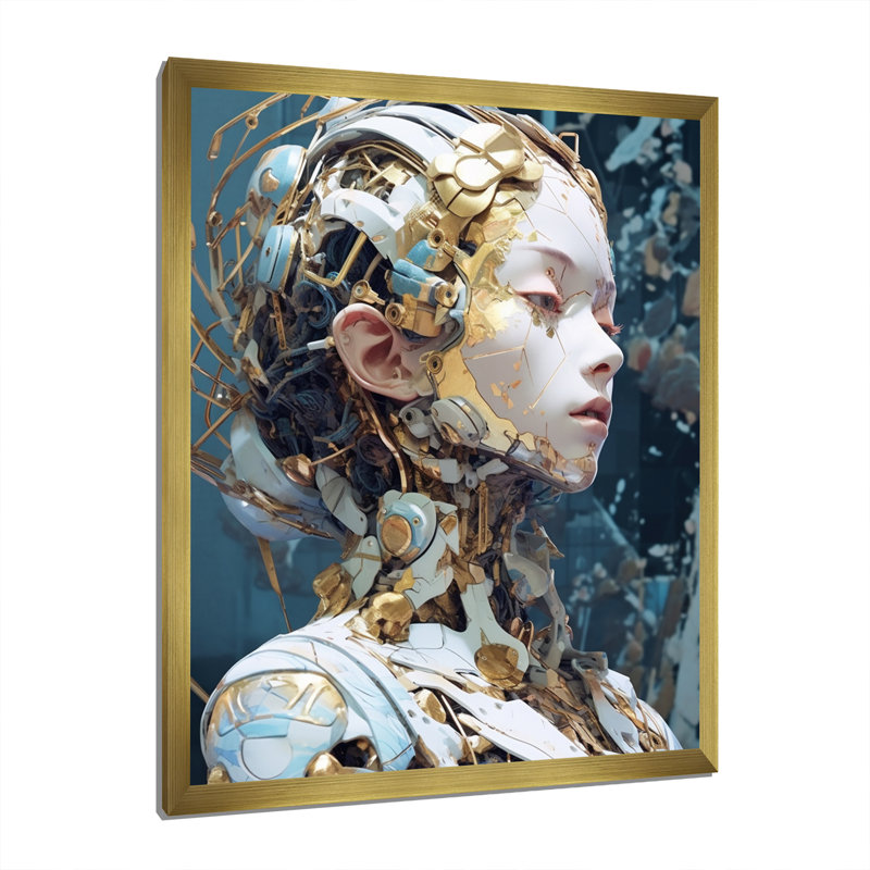 Femme robot II sur toile, H 20 po x l 12 po x P 1 po, Cadre doré à une seule photo