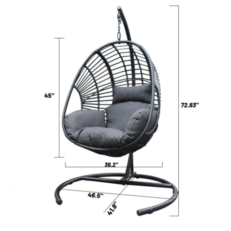 Balancelle en osier PE noire pour intérieur / extérieur - Coussin anthracite de haute qualité, base noire