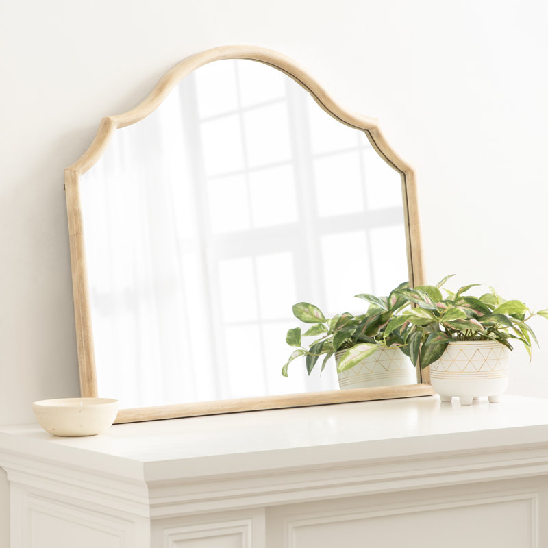 Large miroir mural arqué pour salle de bain, Bois naturel