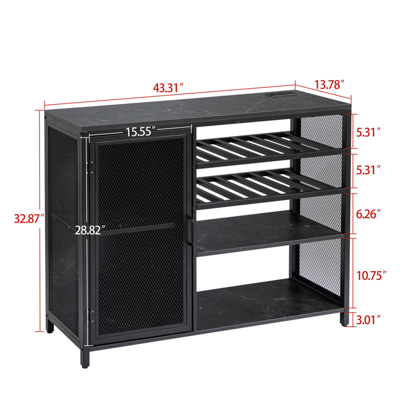 Gray and Silver Metal Bar Cabinet with Wine Racks and Stemware Holder