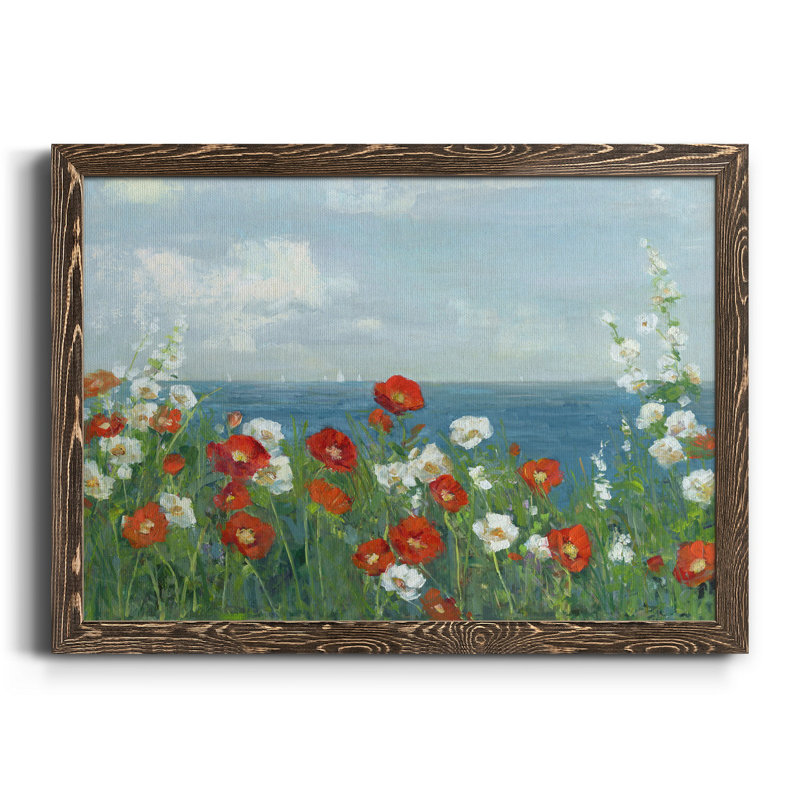 «Through the Flowers», peinture sur toile encadrée, H 20 po x l 17 po x P 1,5 po, Toile avec cadre en noyer