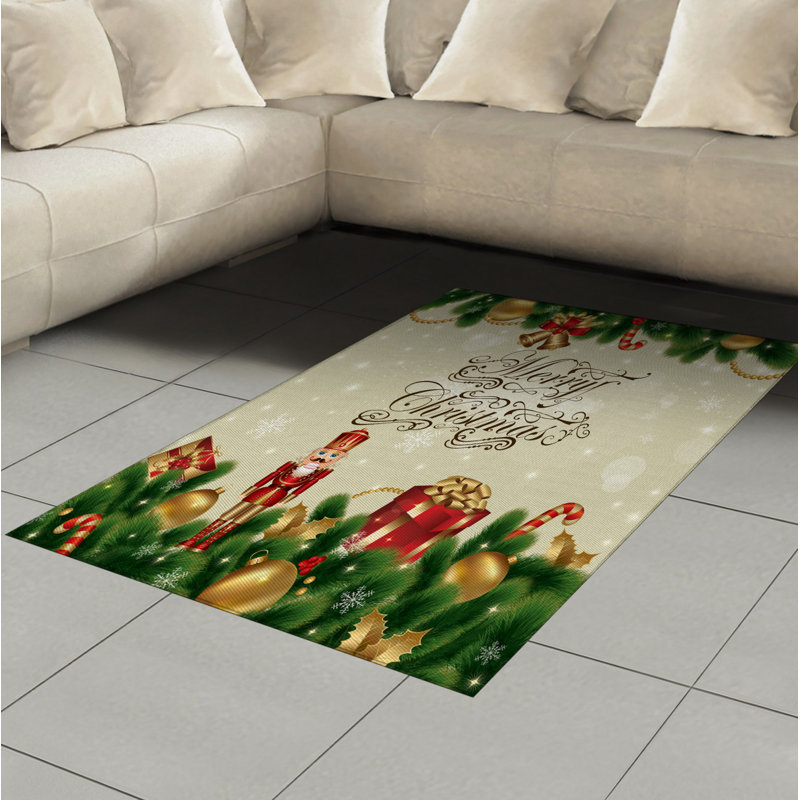 Tapis décoratif de Noël à haute densité en fibres de polyester à longs fils, Rectangle— 4 pi x 5 pi 8 po