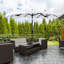 Parasol de patio 9,5 'à double face - Bouton poussoir inclinable et manivelle, 3 bouches d'aération 12 nervures, blanc