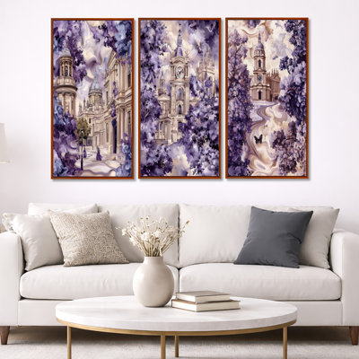 Oxford University in England – Purple United Kingdom 3 Piece Framed Wall Art