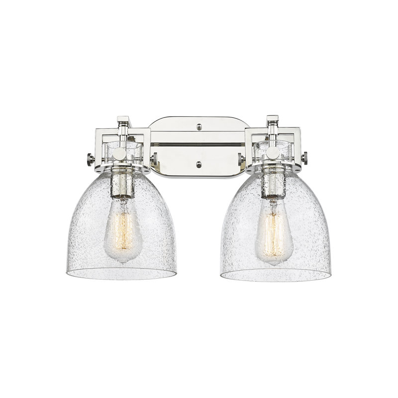 Newton Bell - 2 lumières - 17 pouces - Nickel poli - Abat-jour granuleux - Éclairage pour meuble-lavabo, Polished Nickel