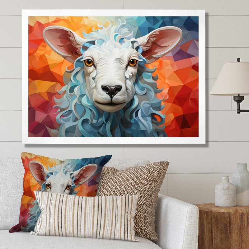 Sheep Serenity Geometric - Animals Canvas Prints, H 30 po x l 40 po x P 1,5 po, Cadre photo blanc