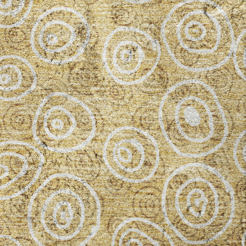 Tapis Dream Shag ADS728 à cercles, lavable à la machine de qualité supérieure, Gold, 8' x 10'