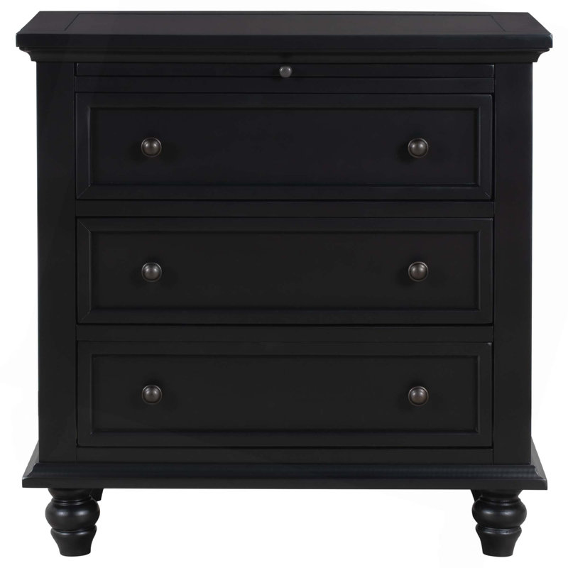 3-Drawer Storage Wood Cabinet,End Table With Pull Out Tray, Black