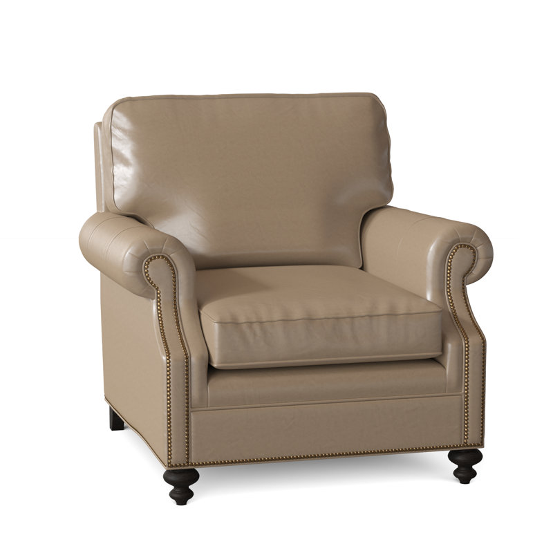 West Haven Club Chair, Aline Fumo Genuine Leather, Cobblestone, French Natural
