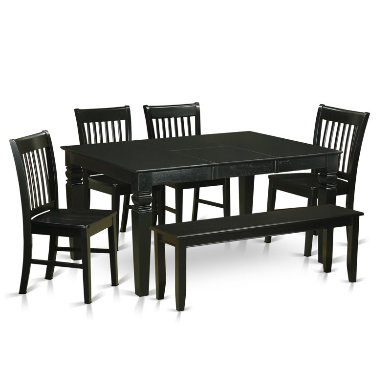 L'ensemble 6 pièces de table et chaises de cuisine comprend une table de salle à manger rectangulaire avec rallonge papillon et 4 chaises avec banc, noir