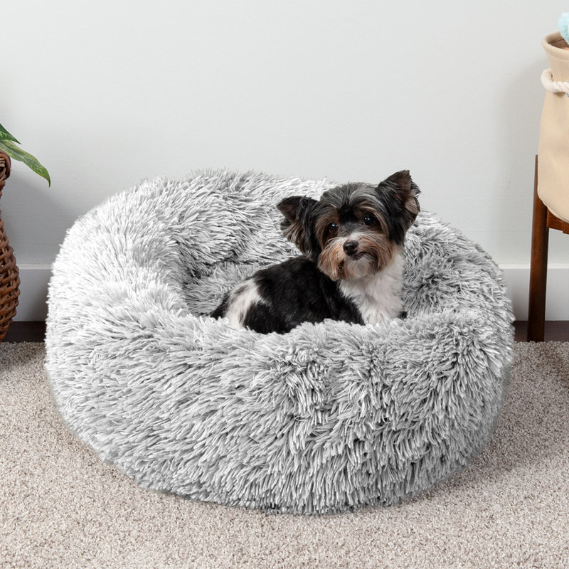 Small Mist Gray Faux Fur Orthopedic Donut Pet Bed
