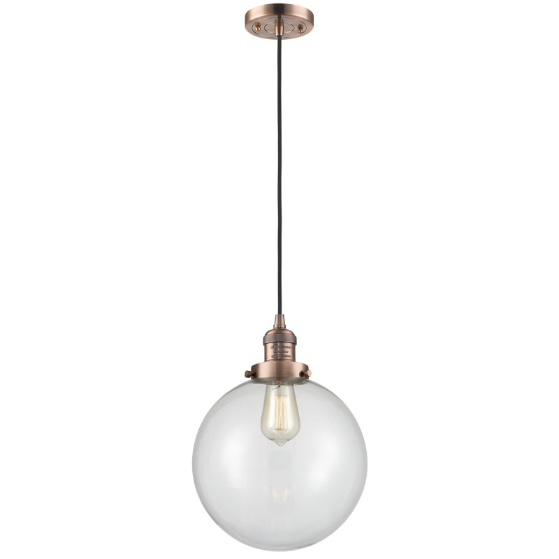 Luminaire suspendu sphère simple à 1 lumière Clermont, Transparent, Cuivre antique, Ampoule DEL 6 watts Vinage