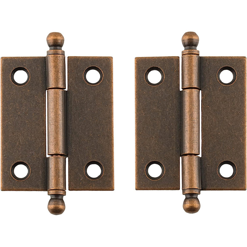 Charnières à culot moyen avec embouts sphériques (1 15/16 po de haut x 1 5/8 po de large), Cuivre antique, Laiton