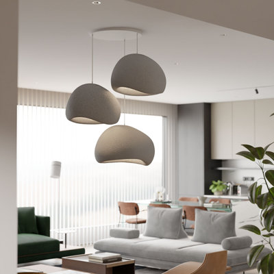 Modern Adjustable Chandelier, Concrete Grey, 3 Pieces | Polymeric Composite Body & Cap, 16.1 x 12.6 x 9.4 inches | Height: 12.2 to 47.2 inches, Ø11.8 x 1.2 inches Base Plate | 3 x E27 Max 40W Sockets, Stylish & Versatile Lighting