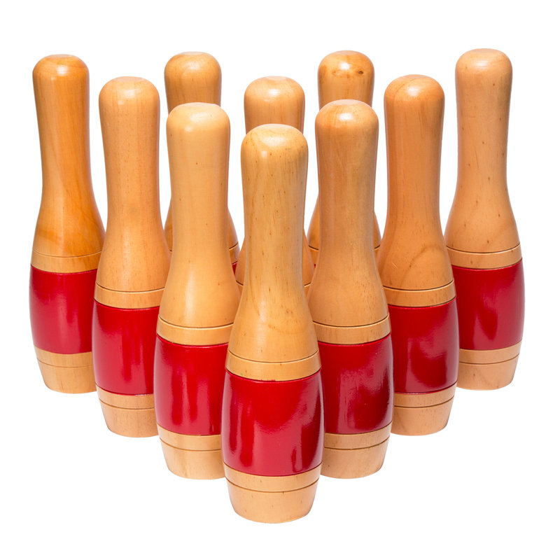 Bowling Set- Indoor and Outdoor Use Includes 10 Wood Pins, 2 Bowling Balls, and Carrying Bag, Red