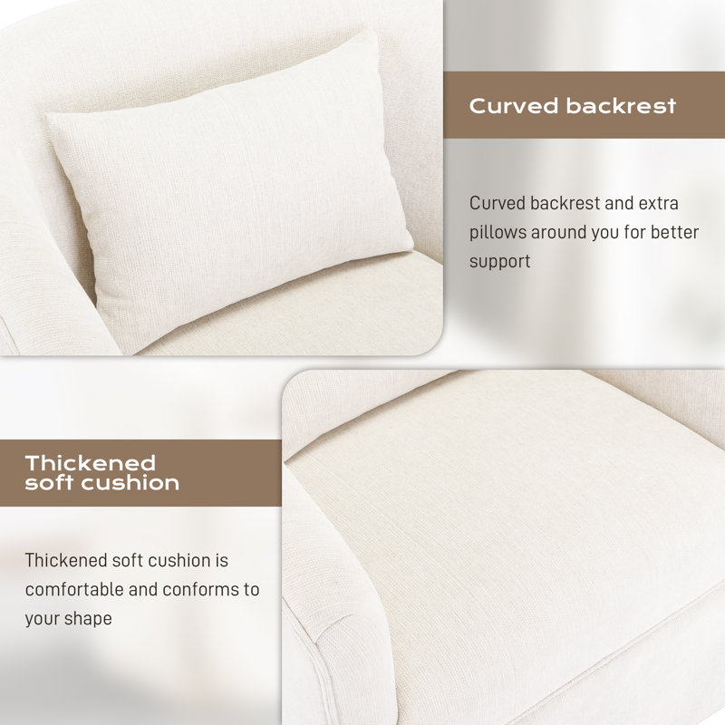 Blue Linen Swivel Barrel Chair Set with Lumbar Pillow