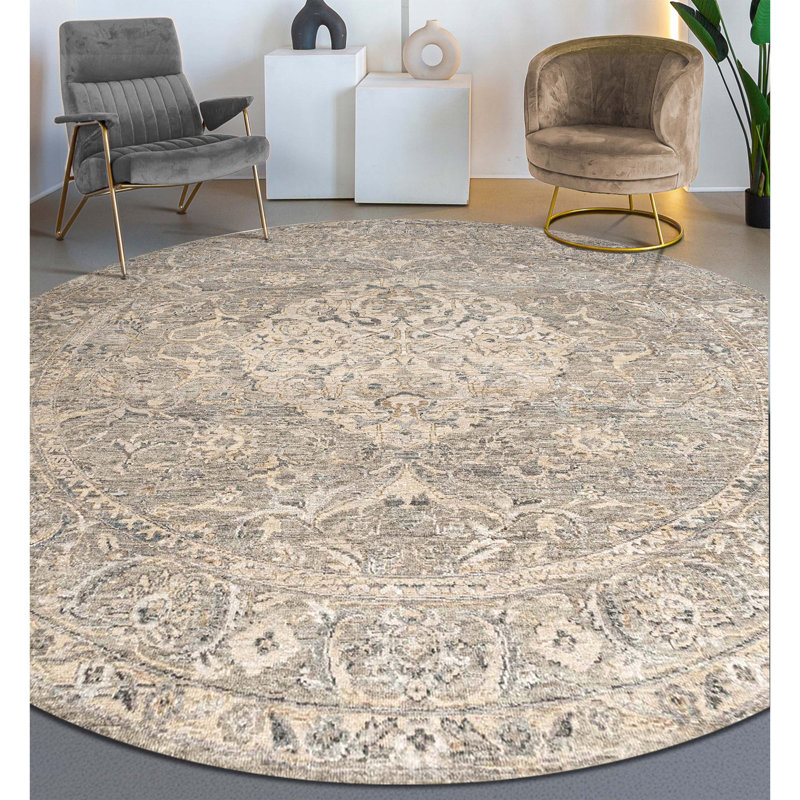 Handmade Silk and Wool Oriental Area Rug, Round 8'