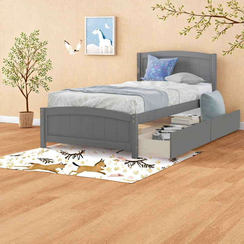 Space-saving Twin Bed With Storage, Solid Wood Modern Design