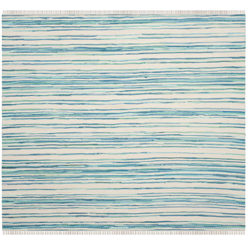Margene Rug Hand Woven Cotton Striped Rug, Square 4'