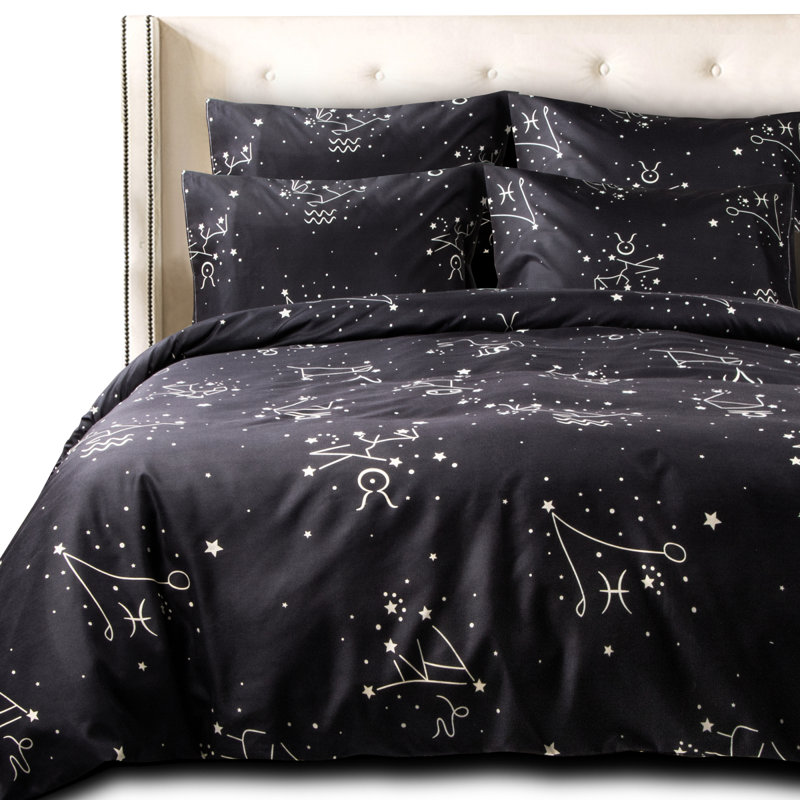 King Black Microfiber Constellation Duvet Cover Set