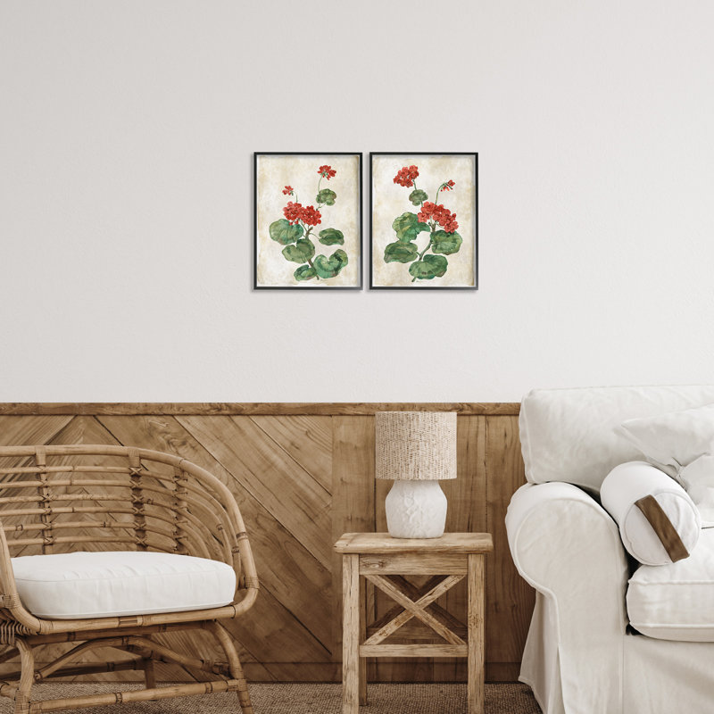 Floral Journal Red Flower, ensemble de 2 giclées encadrées, design par Paul Brent, Giclée encadrée noir minuit