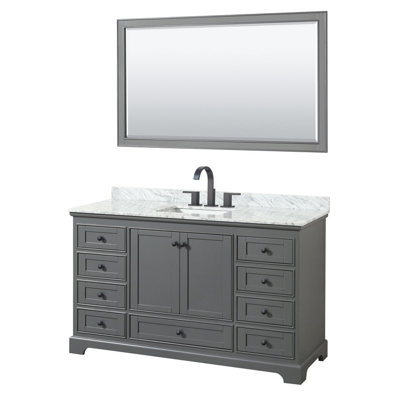Ensemble de meuble-lavabo simple 60 "avec miroir Deborah, Gris foncé, Noir mat