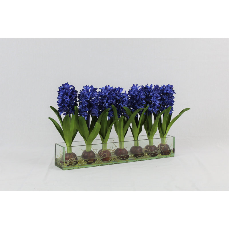Orchids Centerpiece in Glass Planter, 16" H x 24" W x 4" D, Blue