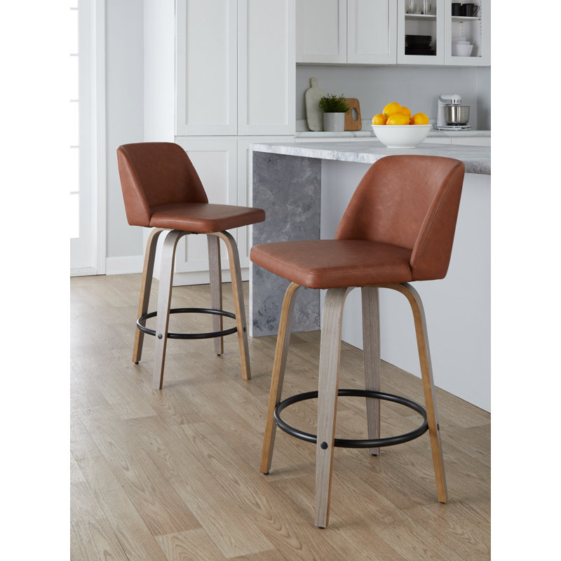Malachia Swivel Upholstered Counter Stool, Counter Stool (26" Seat Height), Light Gray/Black, Camel