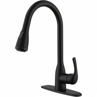 Single Handle High Arc Matte Black Pull Out Kitchen Sink Faucet With 4 Spraying Modes,Single Level Stainless Steel With Pull Down Sprayer