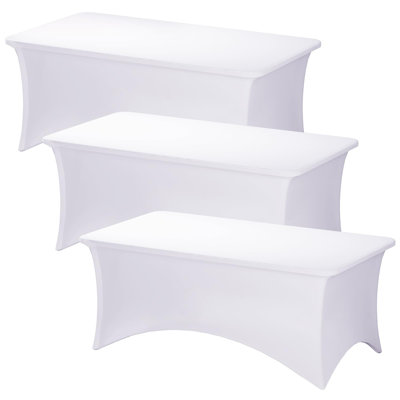 3 Pack White Table Cloths Rectangle 6FT, Tablecloths Rectangular Stretch Spandex Fitted Table Covers 6 Ft