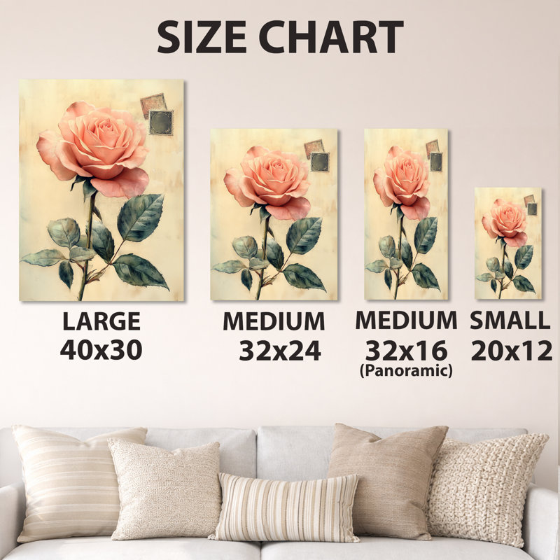 Rose délavé carte postale - décoration murale en métal floral, impression moderne de ferme, L 24 po x H 32 po