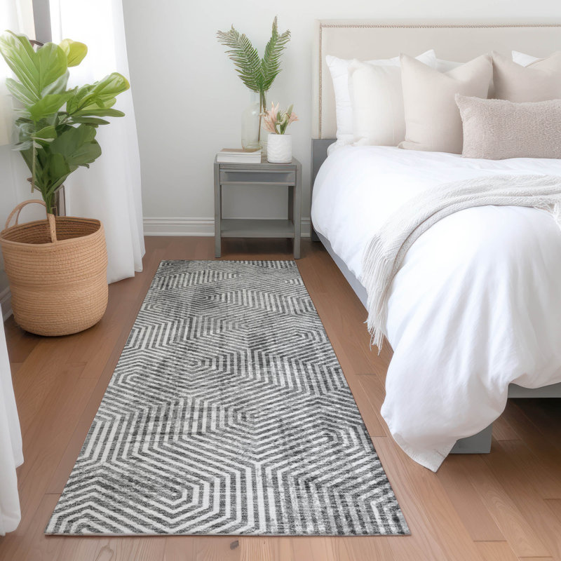 Premium Machine Washable Prisco Silver Rug, Runner 2'3" x 7'6"