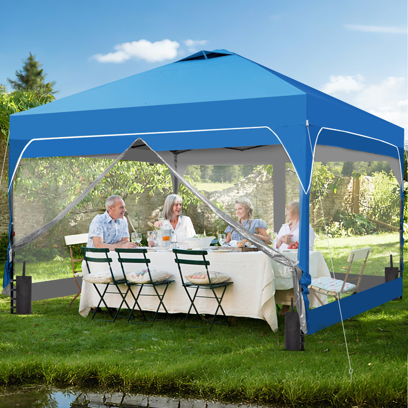 8 Ft X 8 Ft One-Push Set Up Canopy Tents With Sidewalls And Sandbags, 8 ft. W x 8 ft. D, Blue