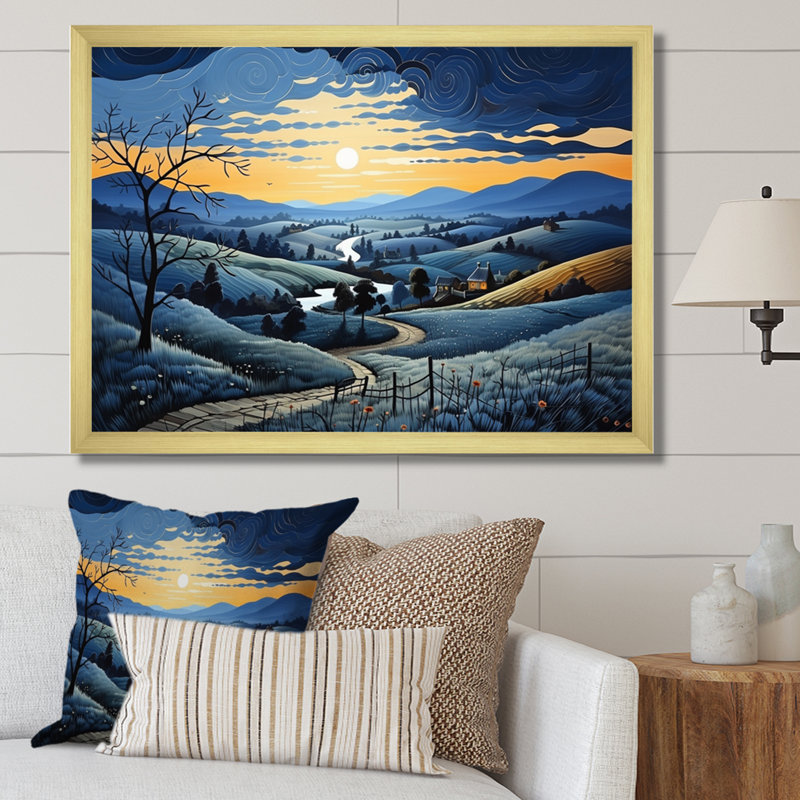 Countryside Twilight Blues Landscape I - Landscapes Canvas Wall Art, H 12 po x l 20 po x P 1 po, Cadre doré à une seule photo