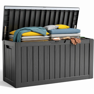 90 Gallon Black Resin Deck Box, Lockable Waterproof Outdoor Patio Storage Box For Furniture And Garden Tools