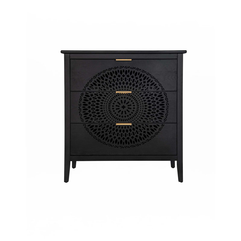 3 Drawer Cabinet With Hollow-Carved, Black