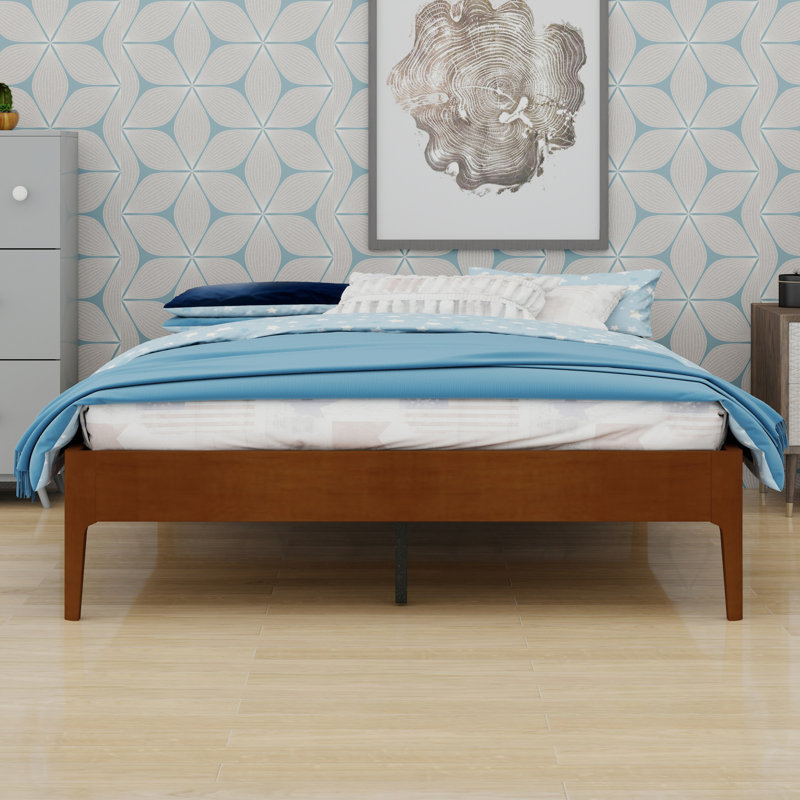 Contemporary Platform Bed Frame with Minimalist Style, Brown, Queen