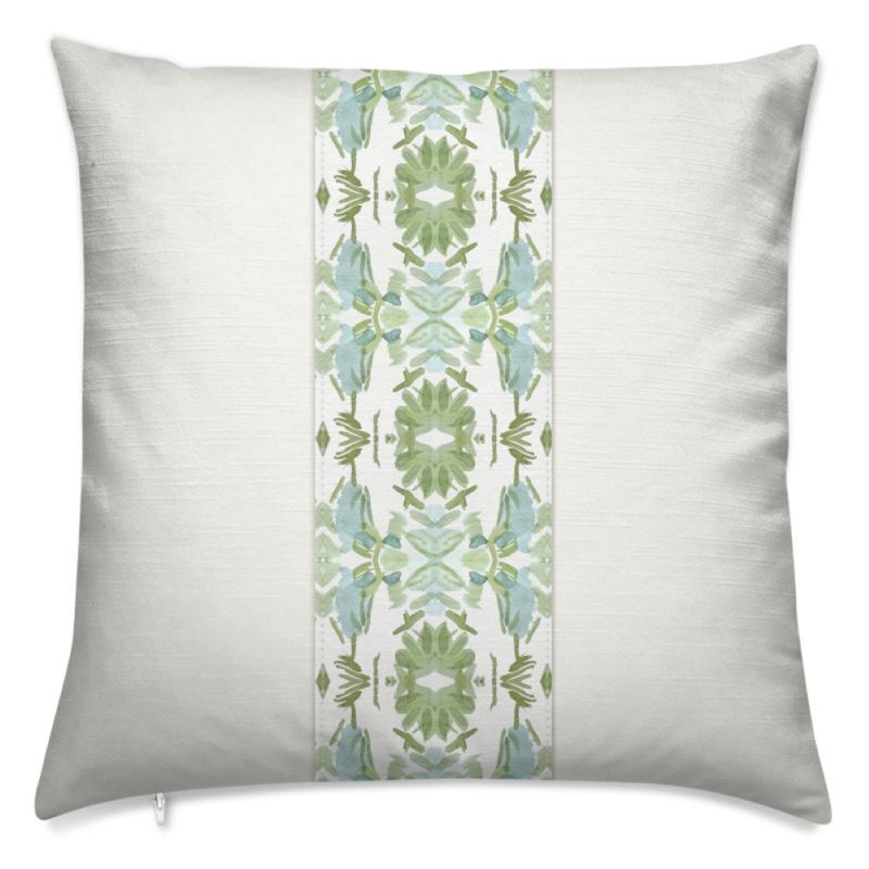Wildflowers I Luxury Panel Pillow, Blue/Sage Green/White Dove, 22"H x 22"W
