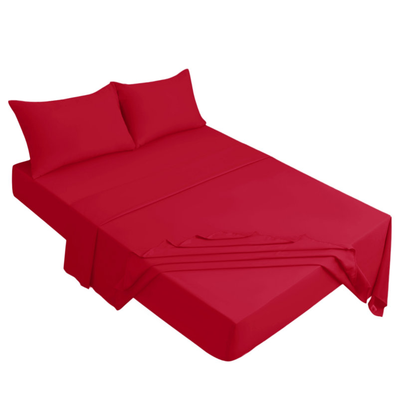 Meliah Microfibre Brushed Fitted Bed Sheet, Double (4'6), Red