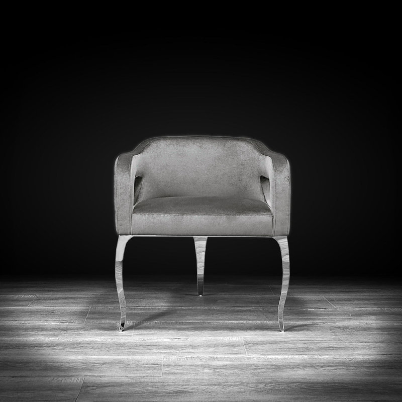 Iseminger 19'' H Velvet Upholstered Armchair, Silver, Gray
