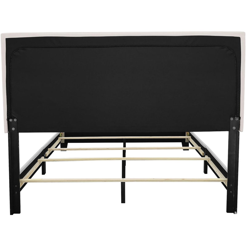 Bedroom Twin Bed In With Soft Fabric And Stable Construction Solid Wood Structure, Twin, Ivory