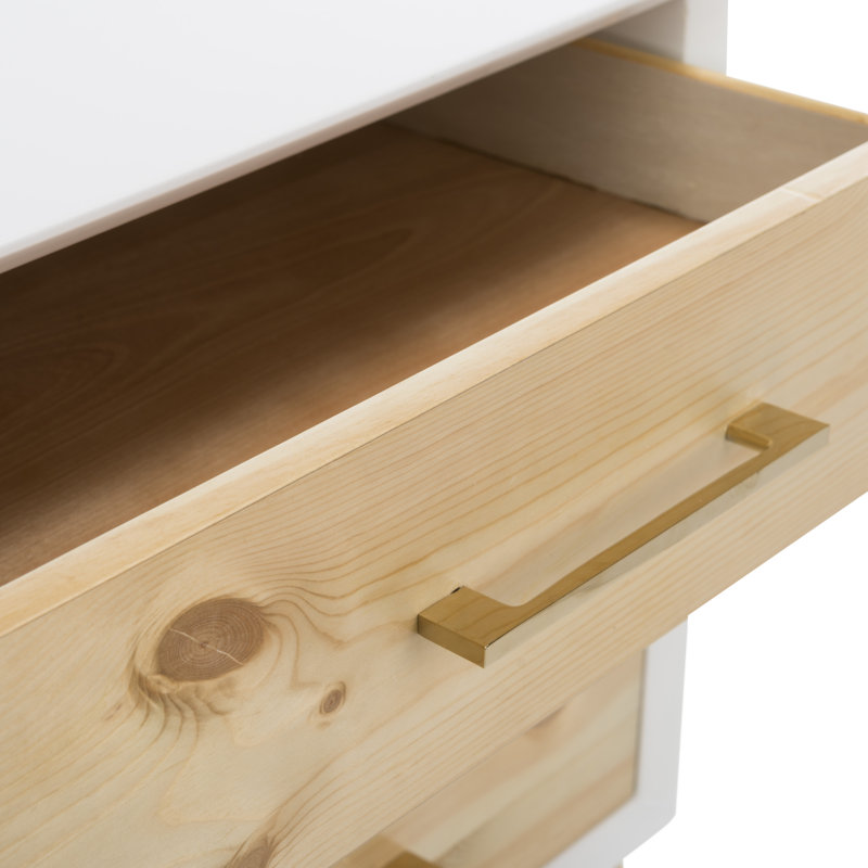 White Rectangular Wood and Metal Side Table with Storage