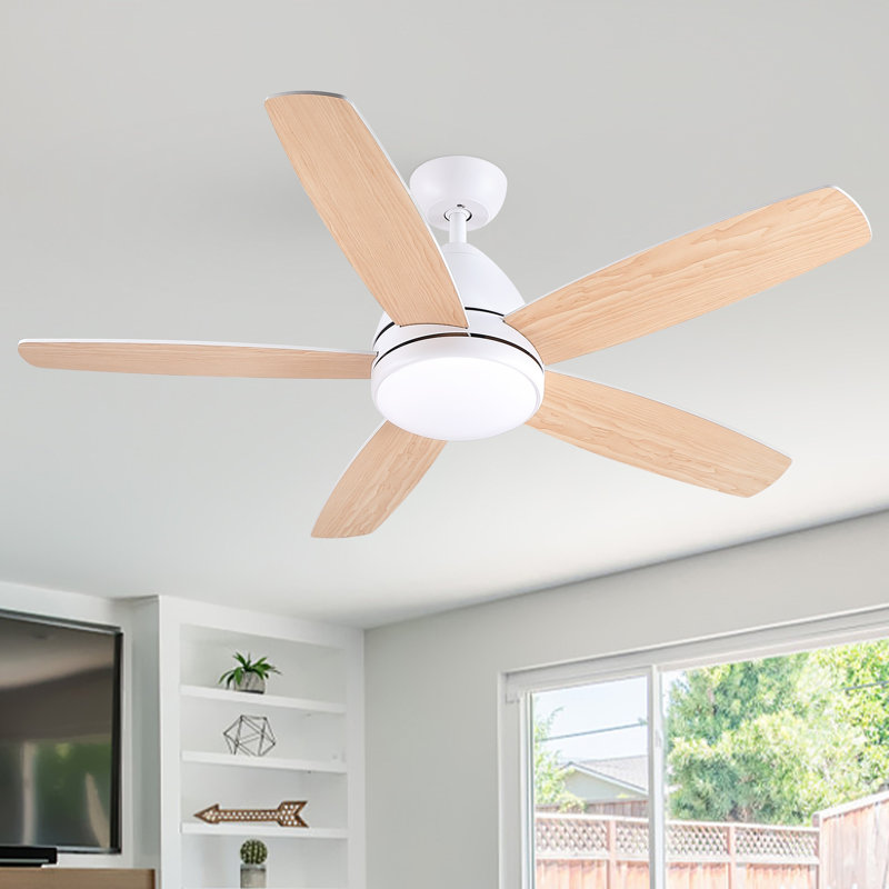 52 in. Indoor White Smart Ceiling Fan with Integrated LED Light Kit, Work With Tuya APP and Smart Assistant Devices, White