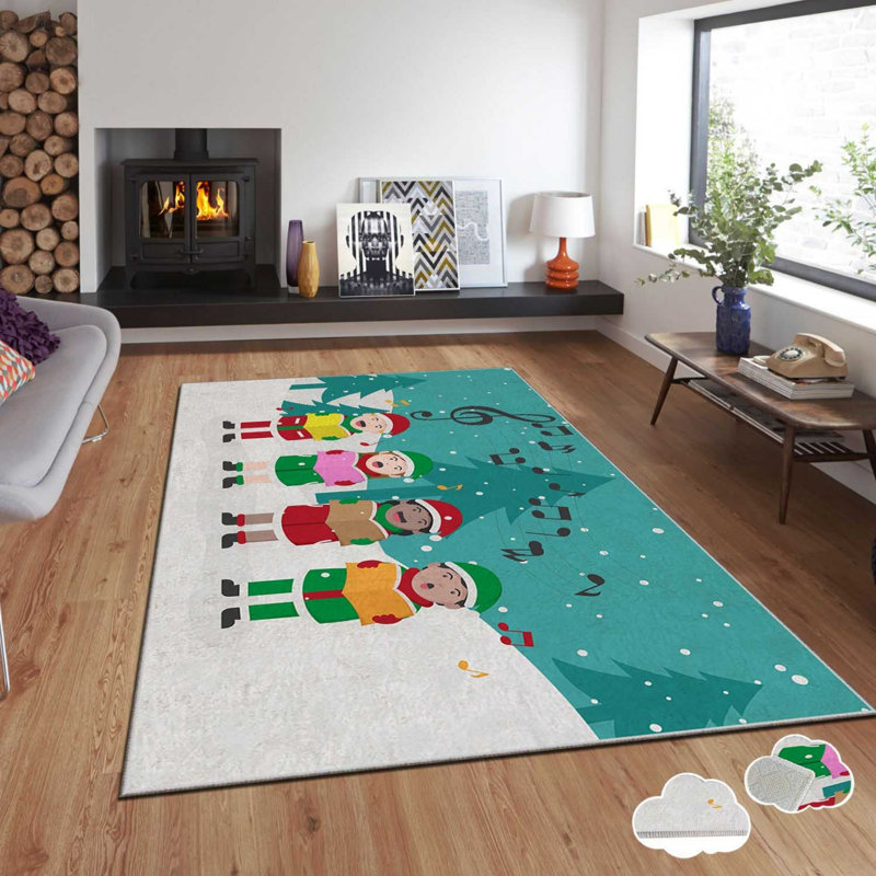 Tapis rectangulaire tissé à la machine en polyester bleu / blanc, Rectangle 4 pi 7 po x 7 pi 3 po